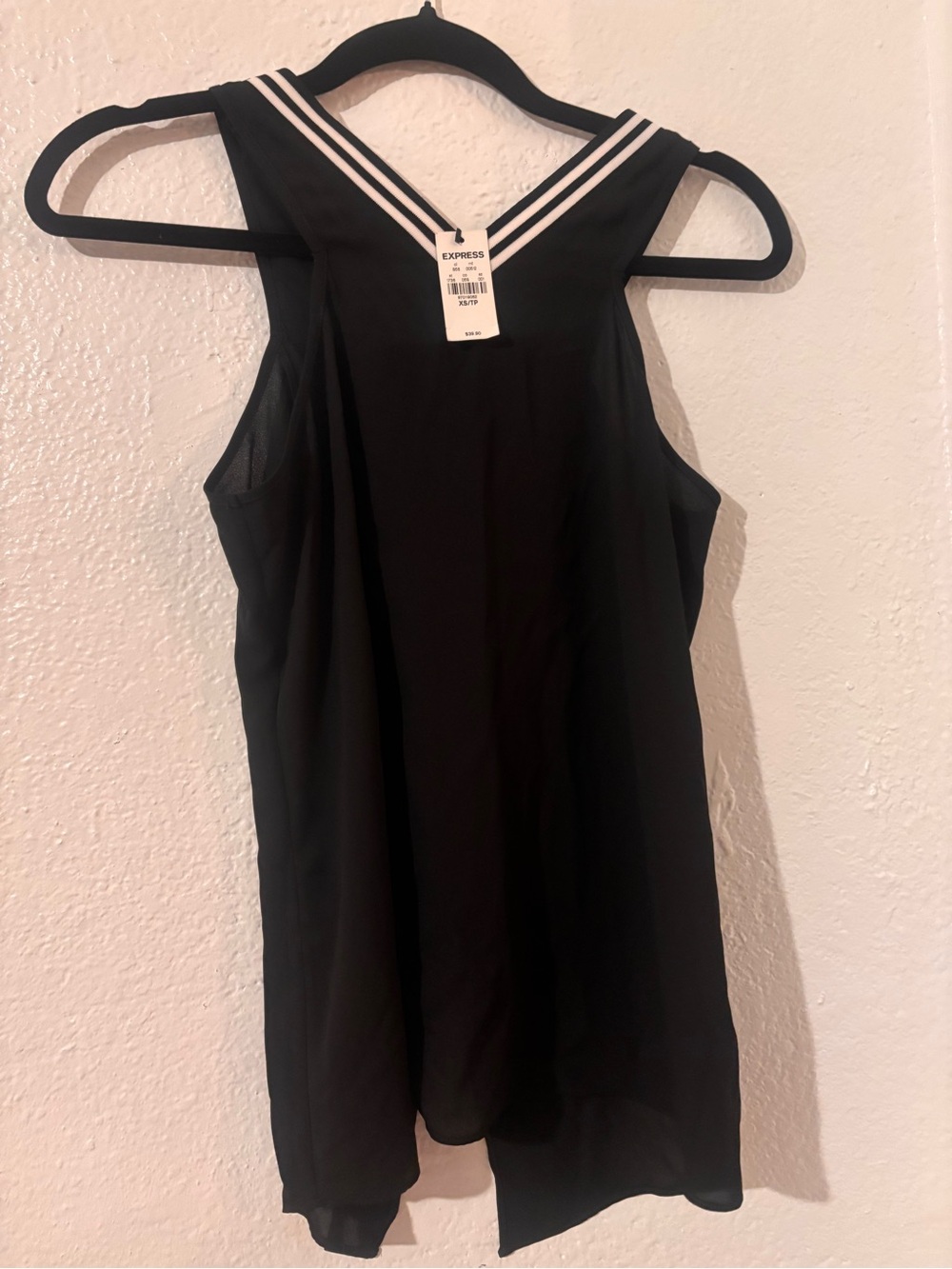 Express Black Sleeveless Top with White Double-Stripe V-Neck
